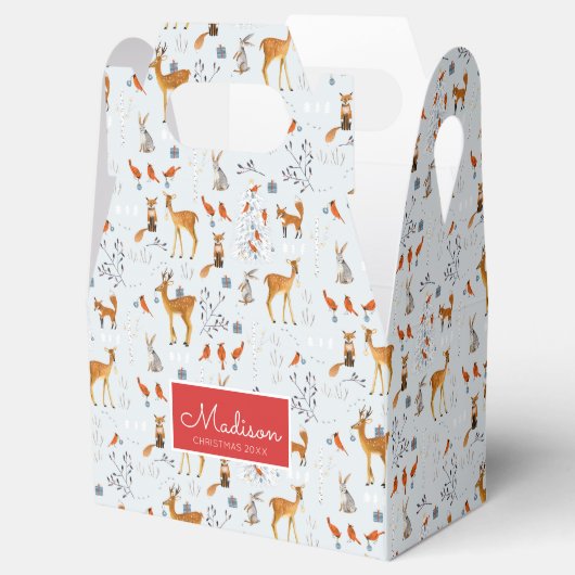 Modern Woodland Blue en Red Animals Deer Kerstmis Bedankdoosjes (Geopend)