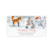 Modern Woodland Blue & White Fox Animal Kerstmis Etiket (Voorkant)