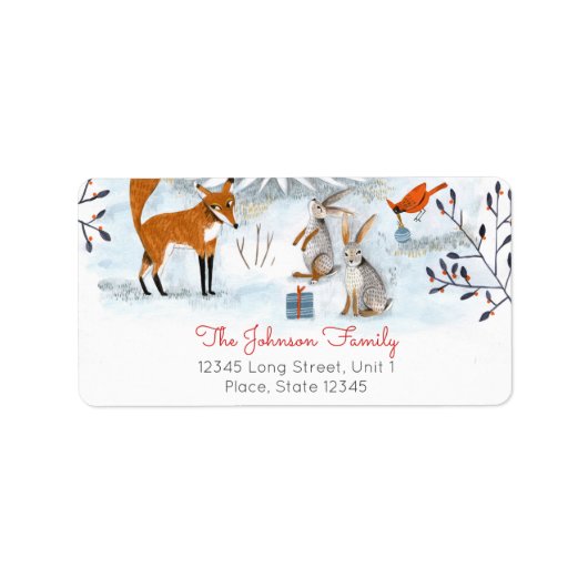 Modern Woodland Blue & White Fox Animal Kerstmis Etiket (Voorkant)