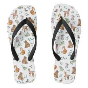 Modern Woodland Forest Animals Deer Beer Fox Bunny Teenslippers