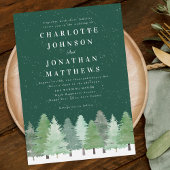 Modern Woodland Forest Green Winter Wedding Kaart