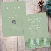 Modern Woodland Forest QR Code Sage Green Wedding Kaart