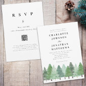 Modern Woodland Forest QR Code Winter Wedding Kaart