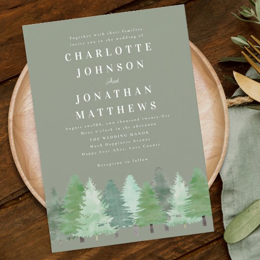 Modern Woodland Forest Sage Green Wedding Kaart