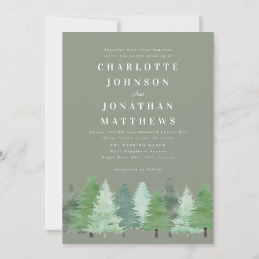 Modern Woodland Forest Sage Green Wedding Kaart (Voorkant)