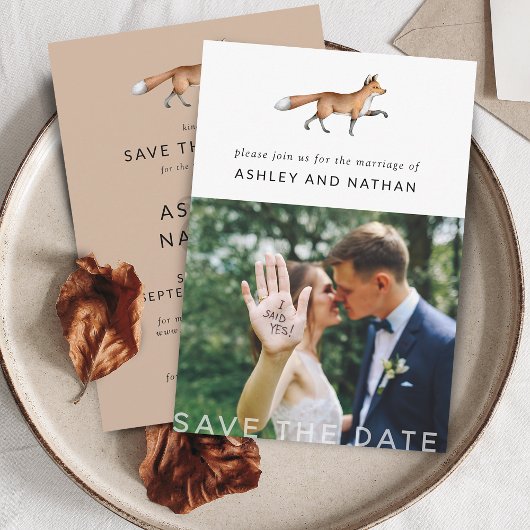 Modern Woodland Fox Photo Wedding Save The Date
