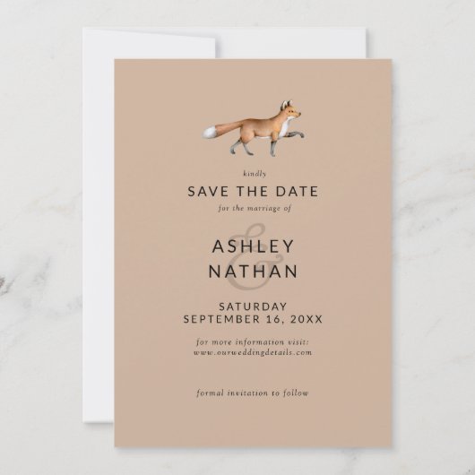 Modern Woodland Fox Photo Wedding Save The Date (Achterkant)
