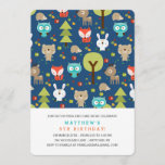 Modern Woodland Friends Birthday Party Invitation Kaart<br><div class="desc">Het stutpatroon is geïllustreerd met een kleine vos,  een blauwe uil,  een rendier,  een bruin beer,  een witte bunny,  een egel,  een pijnboom,  een appelboom,  groene en rode appels en gedroogde bladeren. Woodland vrienden noemden een neutraal baby shower ontwerp voor elk geslacht. Bekijk onze winkel voor meer overeenkomende objecten.</div>