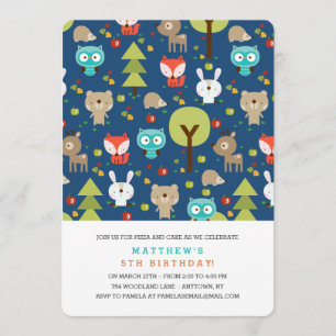 Modern Woodland Friends Birthday Party Invitation Kaart