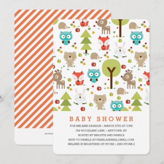 Modern Woodland Friends Neutral Baby shower Kaart (Voorkant / Achterkant)