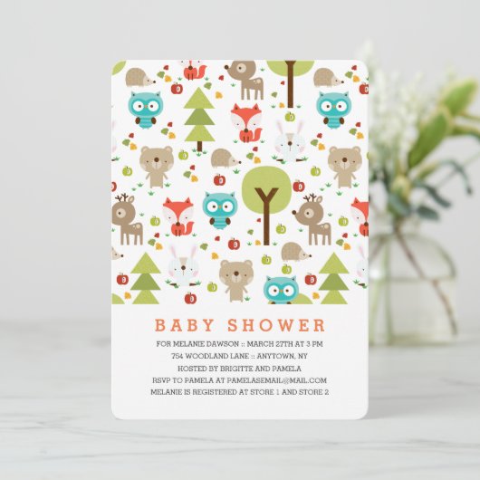 Modern Woodland Friends Neutral Baby shower Kaart (Staand voorkant)