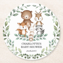 Modern Woodland Greenery Animal Baby shower Decor Ronde Kartonnen Onderzetter