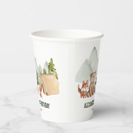 Modern Woodland Happy Camper Camping Kinderen Verj Papieren Bekers (Rechts)