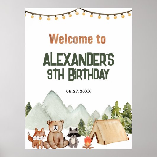 Modern Woodland Happy Camper Camping Kinderen Verj Poster (Voorkant)