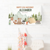 Modern Woodland Happy Camper Camping Kinderen Verj Spandoek (Insitu)