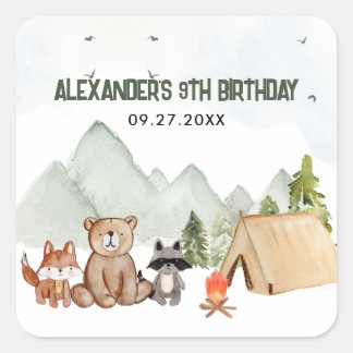 Modern Woodland Happy Camper Camping Kinderen Verj Vierkante Sticker