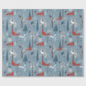 Modern Woodland Nordic Winter Foxes Birds Pattern Cadeaupapier (Vlak)