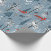 Modern Woodland Nordic Winter Foxes Birds Pattern Cadeaupapier (Hoek)