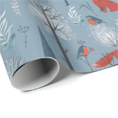 Modern Woodland Nordic Winter Foxes Birds Pattern Cadeaupapier (Rol Hoek)