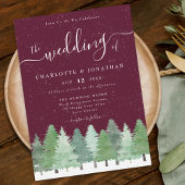 Modern Woodland Rustic Burgundy Winter Wedding Kaart