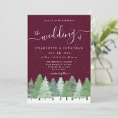 Modern Woodland Rustic Burgundy Winter Wedding Kaart (Staand voorkant)