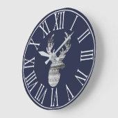 Modern Woodland Rustic Grey Deer & Navy Blue Grote Klok (Hoek)