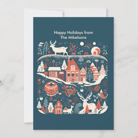 Modern Woodland Scandinavische Kerstmis Feestdagenkaart (Voorkant)