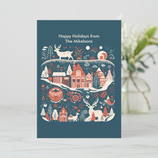 Modern Woodland Scandinavische Kerstmis Feestdagenkaart (Staand voorkant)