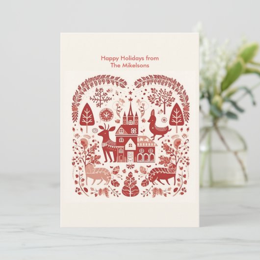 Modern Woodland Scandinavische Kerstmis Feestdagenkaart (Staand voorkant)