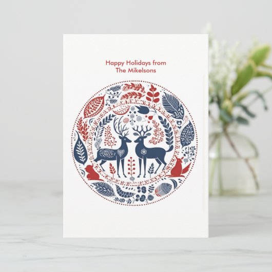 Modern Woodland Scandinavische Kerstmis Feestdagenkaart (Staand voorkant)