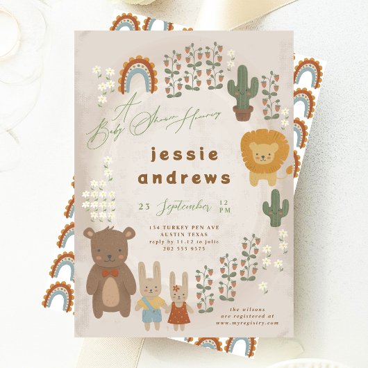 Modern Woodlands Unisex Baby shower Kaart
