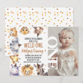 Modern Woord Safari Dieren Wild Een 1e Verjaardag Kaart (Voorkant / Achterkant)