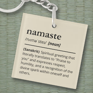 Modern Woordenboek Namaste Yoga Neutraal Beige Sleutelhanger