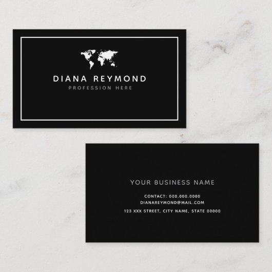 Modern World Map Black Visitekaartje (Voorkant / Achterkant)