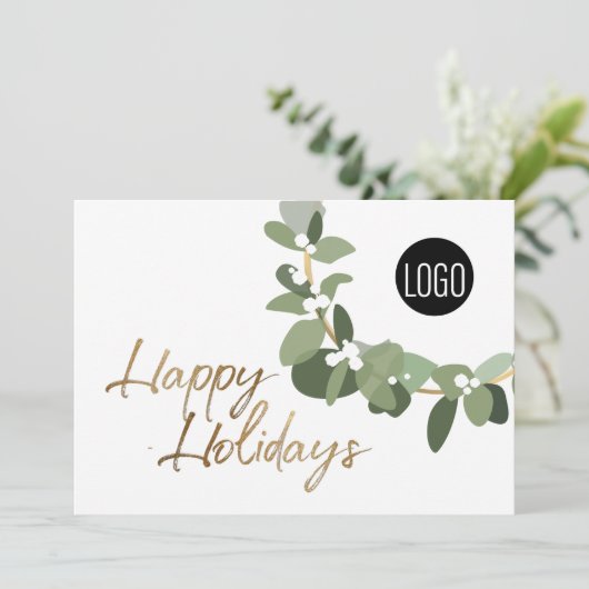 Modern Wreater Uw Logo goud Prettige feestdagen Feestdagenkaart (Staand voorkant)