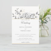 Modern Wreath Black White Wedding Invitation Kaart (Staand voorkant)