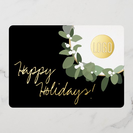 Modern Wreath Company Logo Black Real Gold Folie Feestdagenkaart (Voorkant)