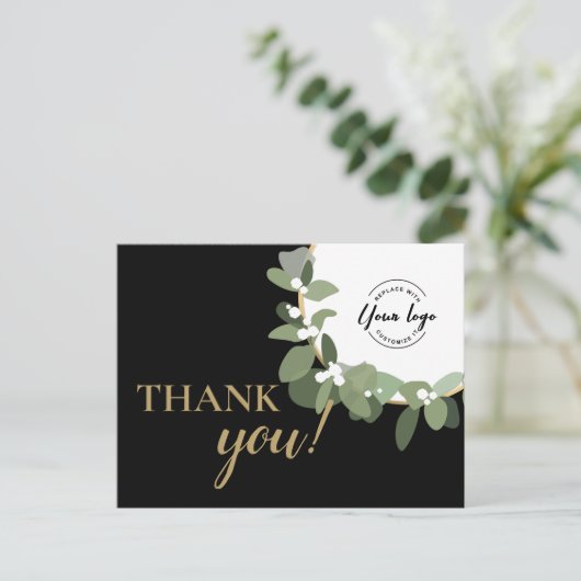 Modern Wreath custom logo Business Bedankt Feestdagenkaart (Staand voorkant)