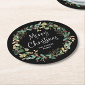Modern Wreath en script | Vrolijk kerstfeest Ronde Kartonnen Onderzetter (Gebogen)