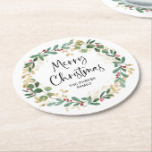 Modern Wreath en script | Vrolijk kerstfeest Ronde Kartonnen Onderzetter (Gebogen)