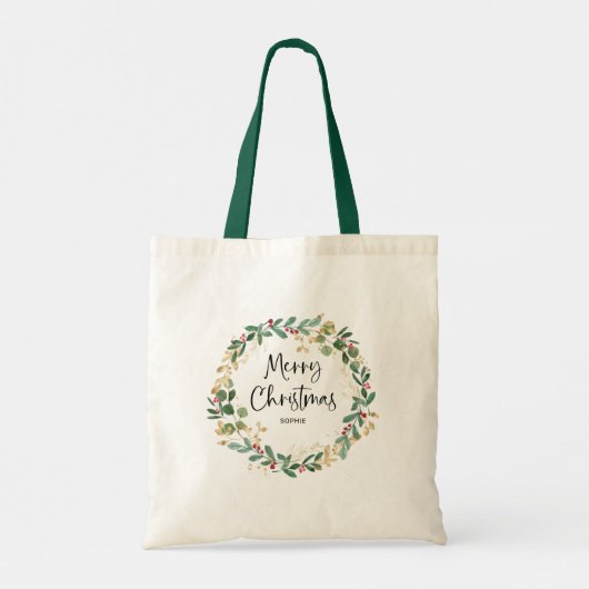 Modern Wreath en script | Vrolijk kerstfeest Tote Bag (Achterkant)