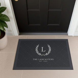 Modern Wreath Familienaam Initiaal Monogram Welkom Deurmat