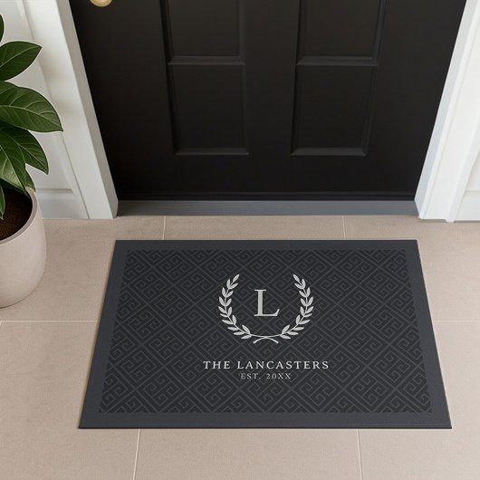 Modern Wreath Familienaam Initiaal Monogram Welkom Deurmat