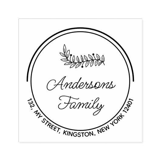 Modern Wreath familienaam Leaf Rubberstempel (Afrduk)