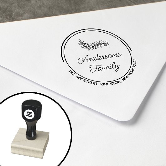 Modern Wreath familienaam Leaf Rubberstempel