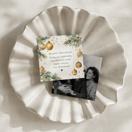 Modern Wreath Green and Gold Happy Holidays Photo Feestdagenkaart