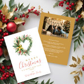 Modern Wreath Heart-Shape Merry Christmas Photo