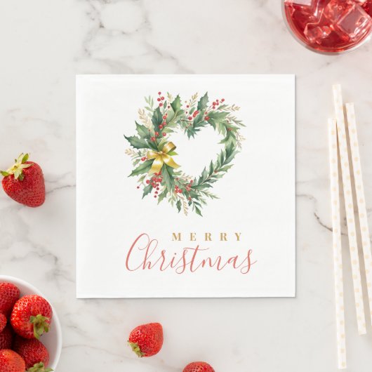 Modern Wreath Heart-Shape Merry Christmas Script Servet (Insitu)