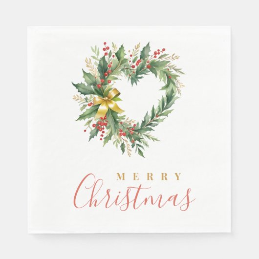 Modern Wreath Heart-Shape Merry Christmas Script Servet (Voorkant)