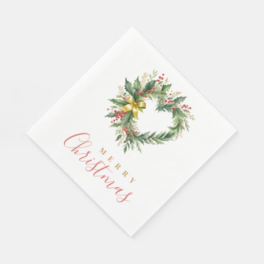 Modern Wreath Heart-Shape Merry Christmas Script Servet (Hoek)